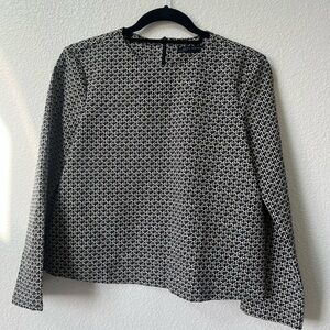 Zara Black and White Long Sleeve Boxy Blouse